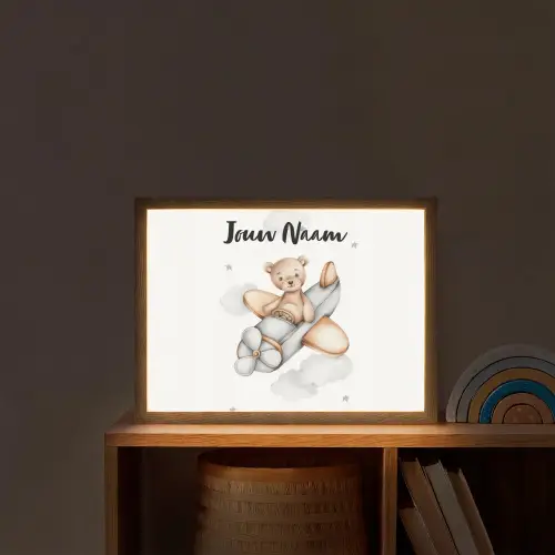 Beer - Vliegtuig - Sterren - Kinderen Light Box met batterij (Wandlamp kind) middel -sfeer1_kind