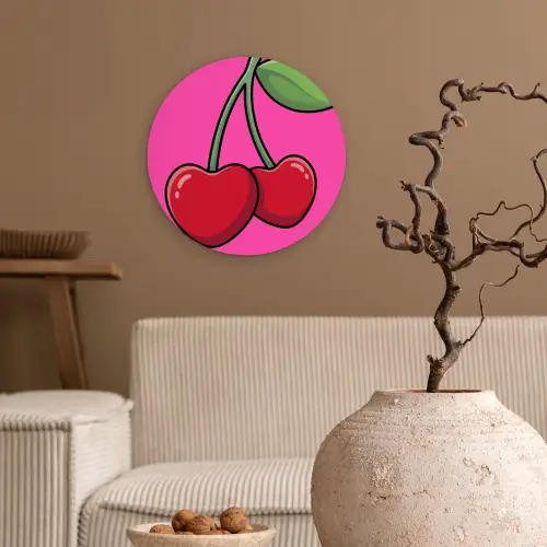 Kers - Roze - Fruit Wandcirkel kunststof plaat 5mm dik klein -sfeer1