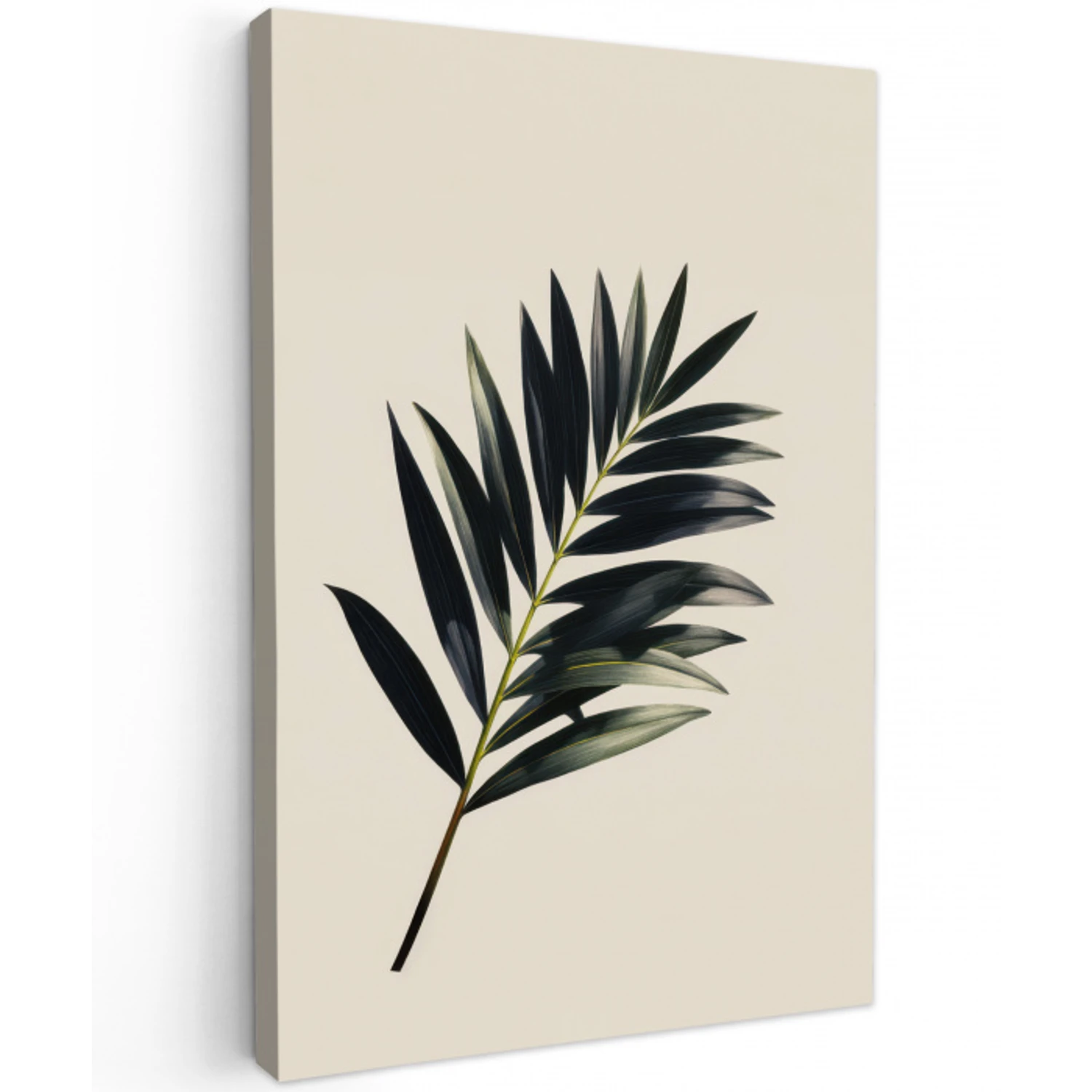 Palmblad - Subtiel - Groen - beige Tuinposter op houten frame 2 cm dik klein -3d