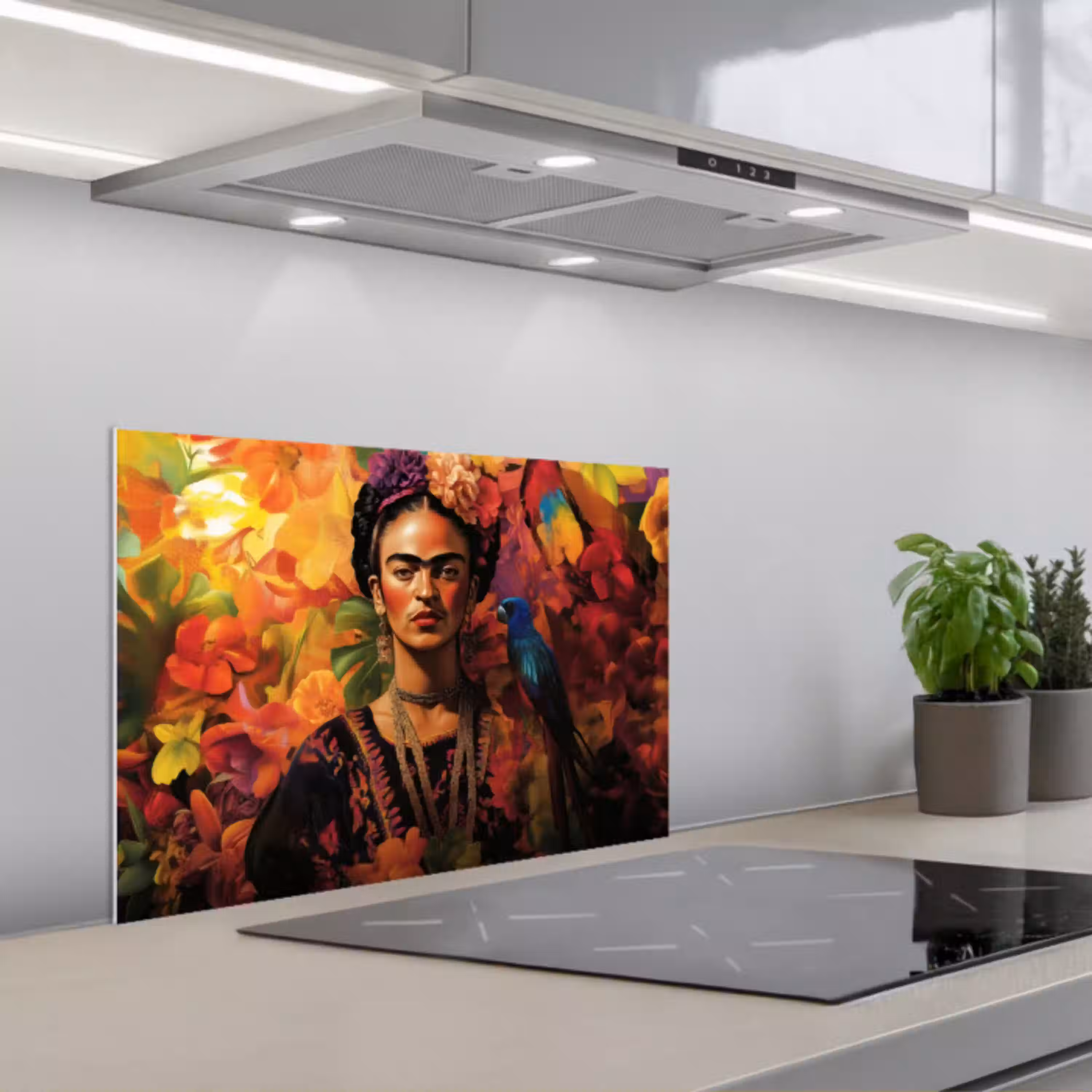 Vrouw - Bloemen - Papegaai - Schilderachtig keuken achterwand spatscherm klein -3d_schuin