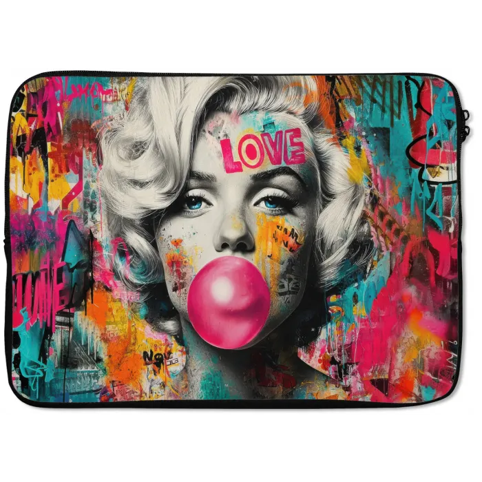 Vrouw - Kauwgom - Graffiti - Neonkleuren laptophoes neopreen klein -zkaufland3dotto