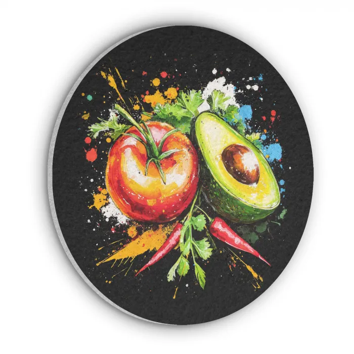 Tomaat - Avocado - Peper - Graffiti - Verf - Modern Akoestische PET Vilt - Rond klein -3d