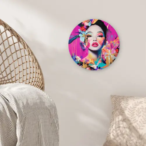 Vrouw - Portret - Abstract - Paars Wandcirkel plexiglas klein -sfeer5