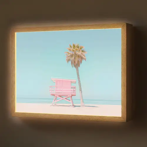 Palmboom - Strandhuis - Roze Light Box met batterij (Wandlamp) middel -z3d_website
