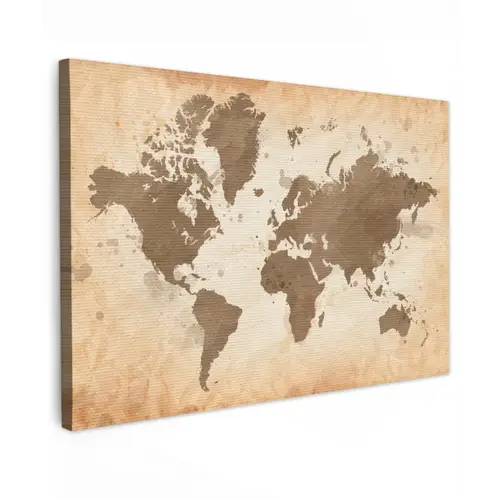 Wereldkaart - Beige - Bruin canvas 2cm klein -z3d