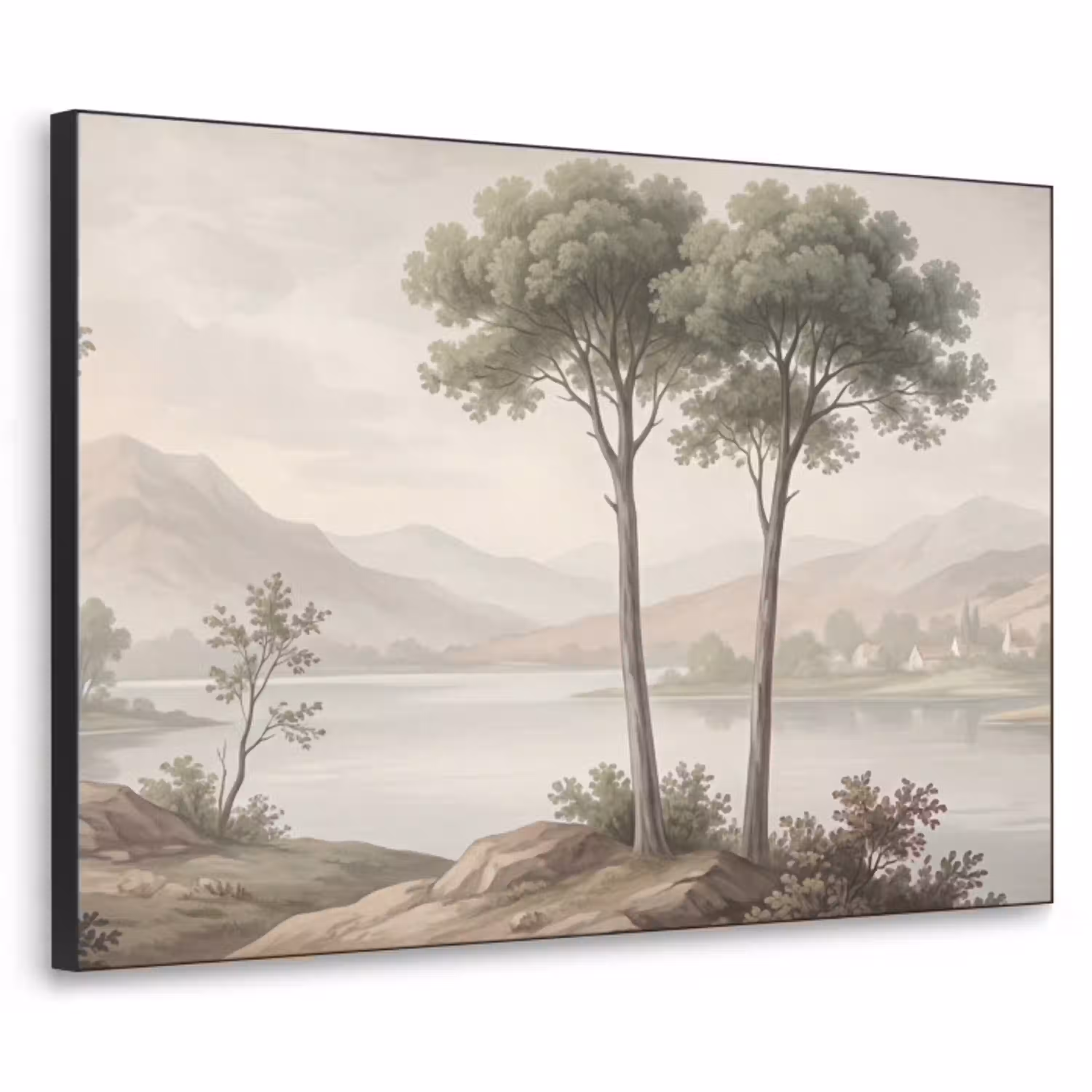 Bomen - Meer - Bergen - Illustratie Textielframe zwart klein -3d