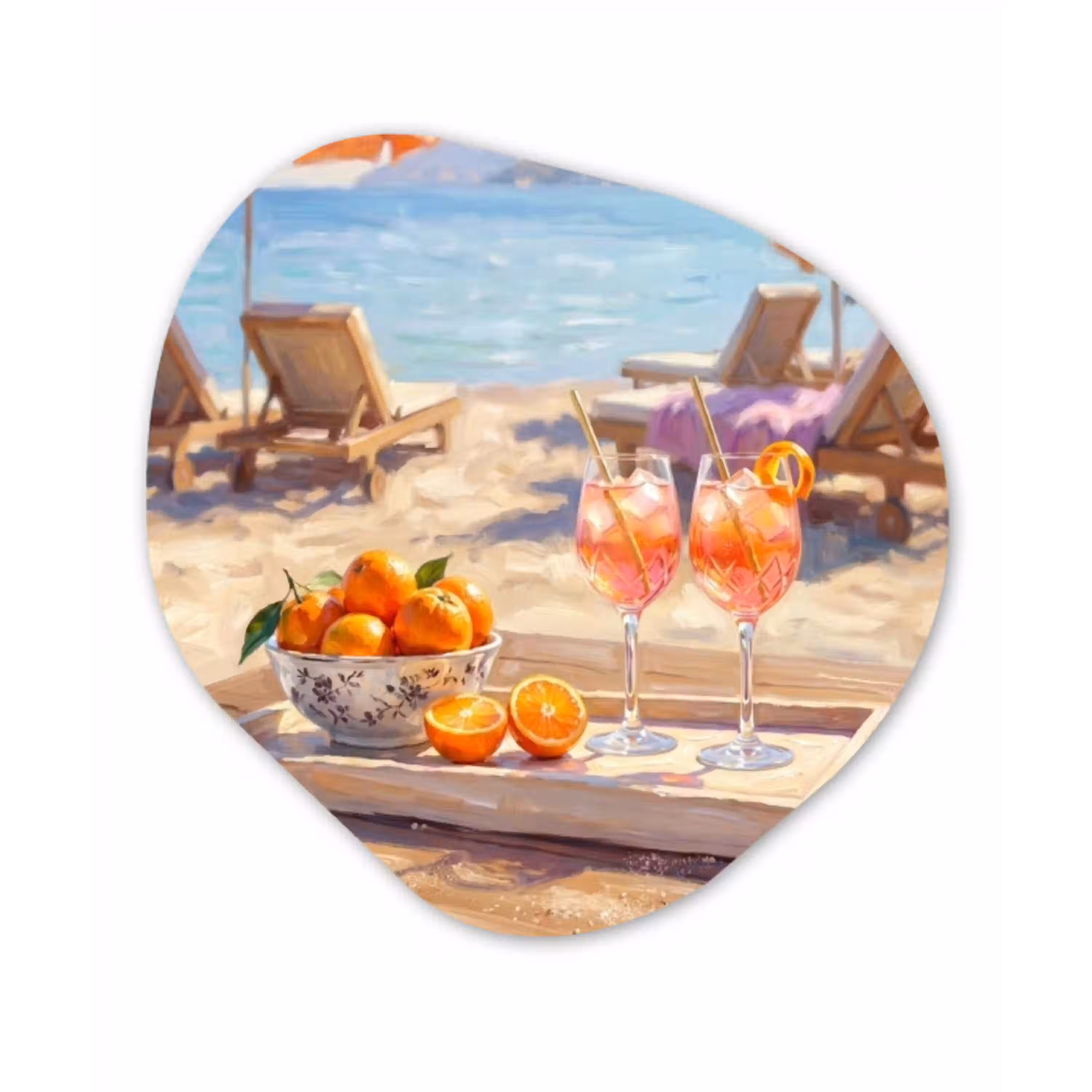 Drank - Glazen - Strand - Zomer - Oranje Wandcirkel Organisch Forex 3mm klein -3d