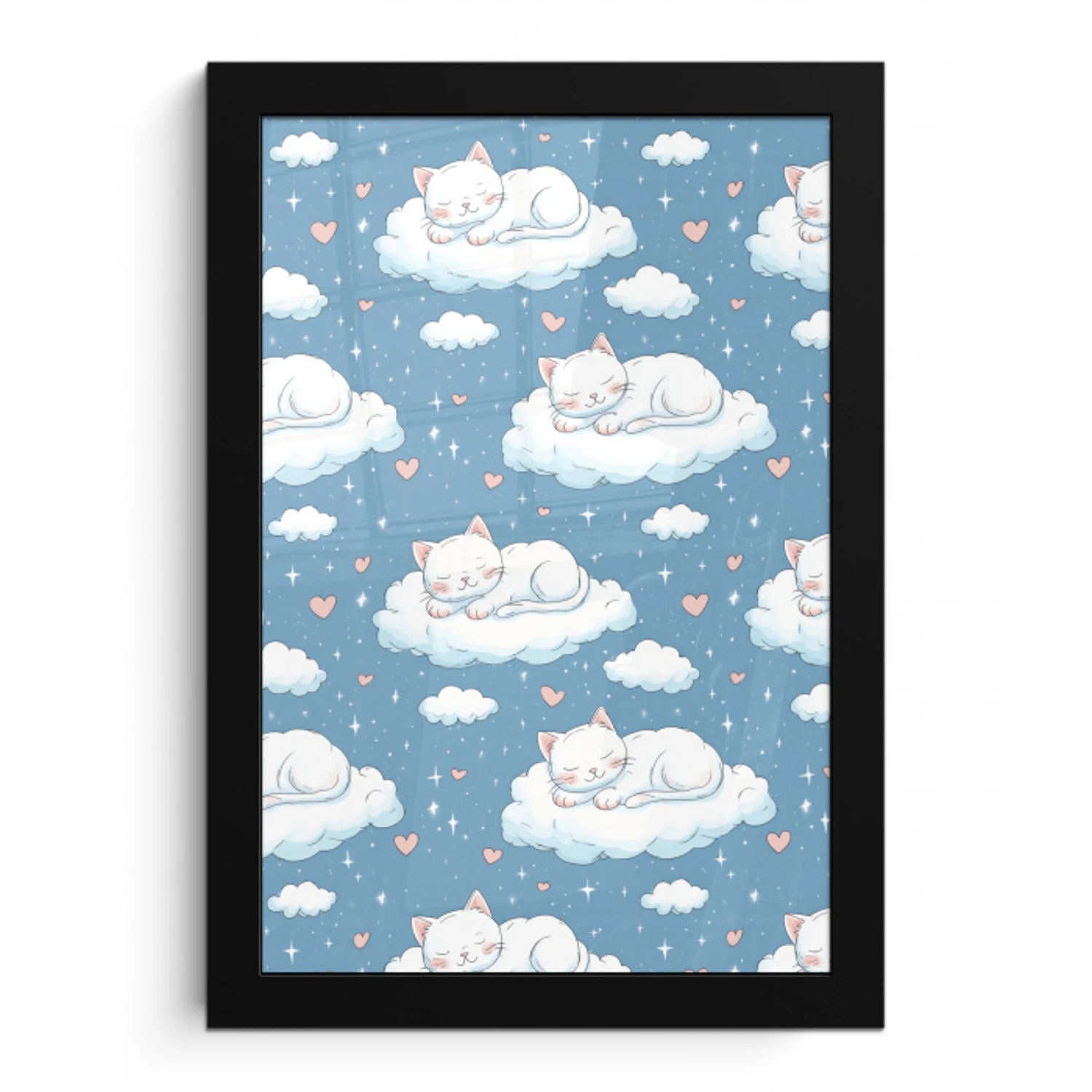 Kitten - Wolken - Blauw fotolijst zwart zonder passe partout klein 224 -3d
