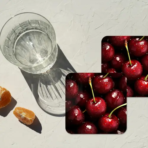 Rood - Fruit - Kersen onderzetter kurk middel -sfeer4