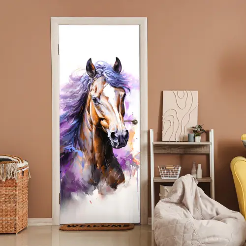 Paard - Dieren - Meiden - Paars - Bruin deurposter klein -sfeer1