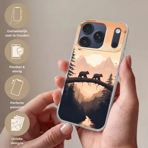 Beren - Bomen - Landschap - Zonsondergang Telefoonhoesje iPhone 17 Pro klein -sfeer3_NL