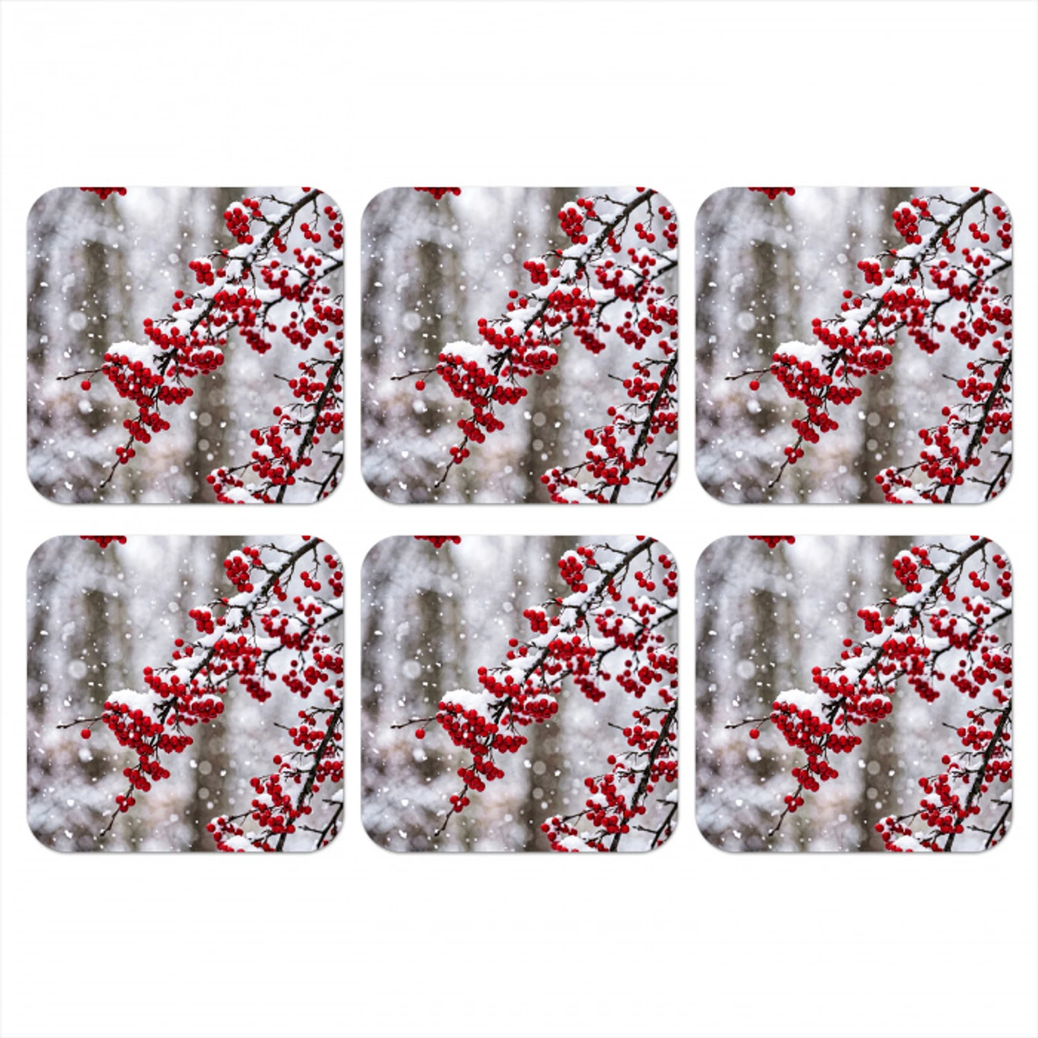 Bessen - Takken - Sneeuw - Winter - Kleurrijk onderzetter kurk middel -3d