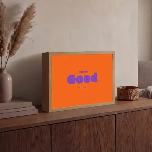 See the good - Paars - Oranje - Smiley Light Box met batterij (Wandlamp) middel -sfeer2