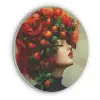Vrouw - Appels - Rood - Bladeren Akoestische PET Vilt - Rond klein -3d