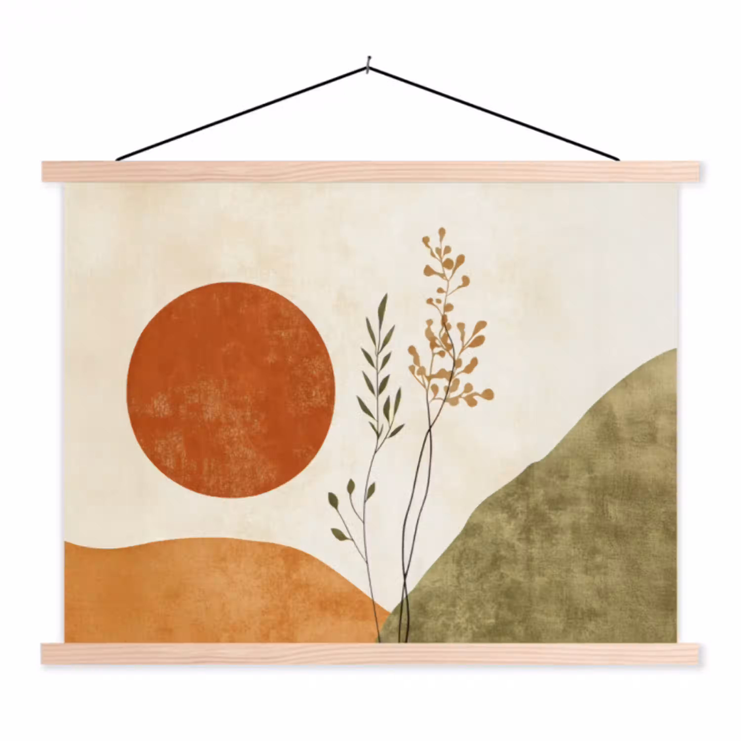 Zon - Abstract - Takken - Oranje textielposter latten blank klein -3d
