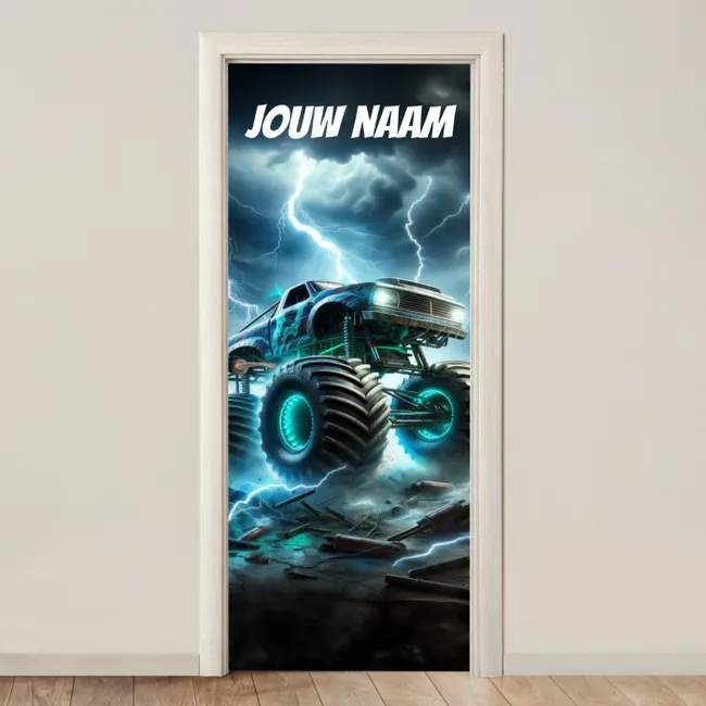 Deursticker met naam - Monstertruck - Bliksem - Storm