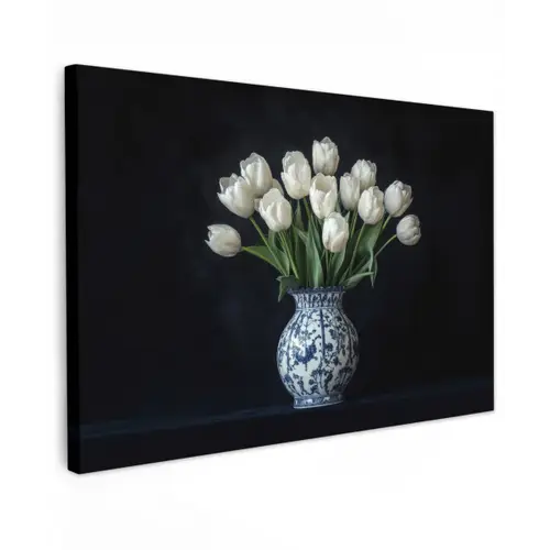 Wit - Bloemen - Tulpen - Vaas canvas 2cm klein -z3d
