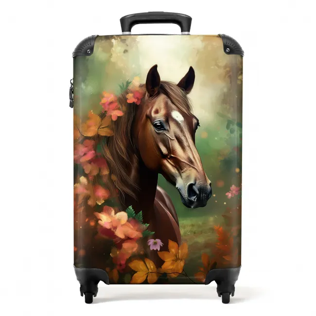 Koffer - Paard - Bloemen - Natuur - Dieren - Bos - Oranje NBS - Handbagage koffer - Unisex middel -productfoto_recht