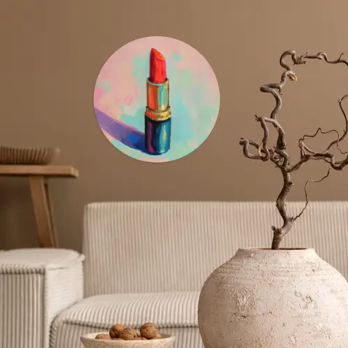 Lippenstift - Rood - Penseelstreken Wandcirkel behangsticker klein -sfeer1