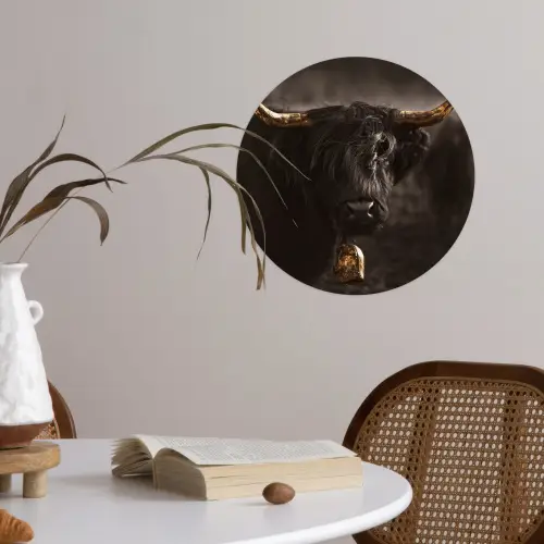 Schotse hooglander - Goud - Koebel - Hoorns - Dieren Wandcirkel behangsticker klein -sfeer3