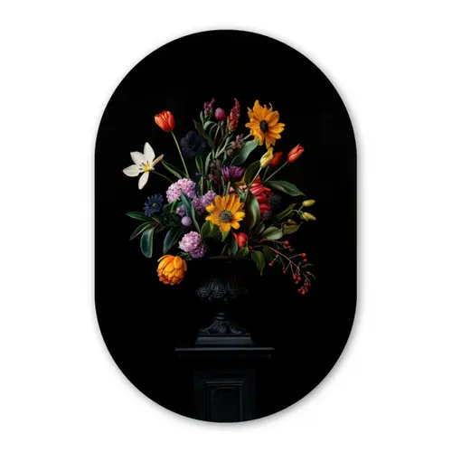 Zonnebloemen - Boeket - Kleurrijk Wandcirkel Ovaal Glas middel -3d