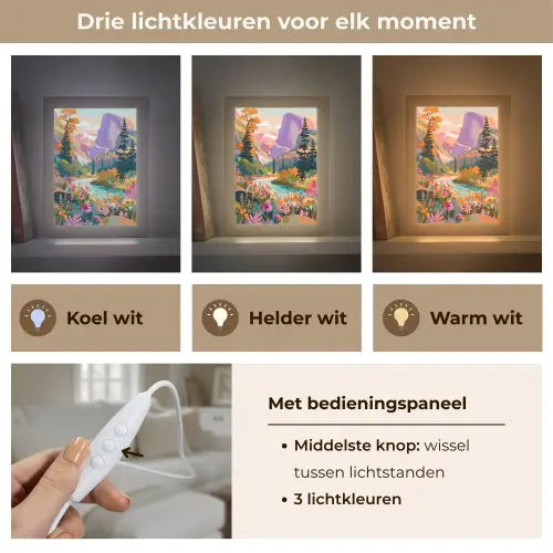 Rivier - Vallei vol bloemen - Levendig Light Box met kabel (Tafellamp) klein -USP_lichtkleurNL