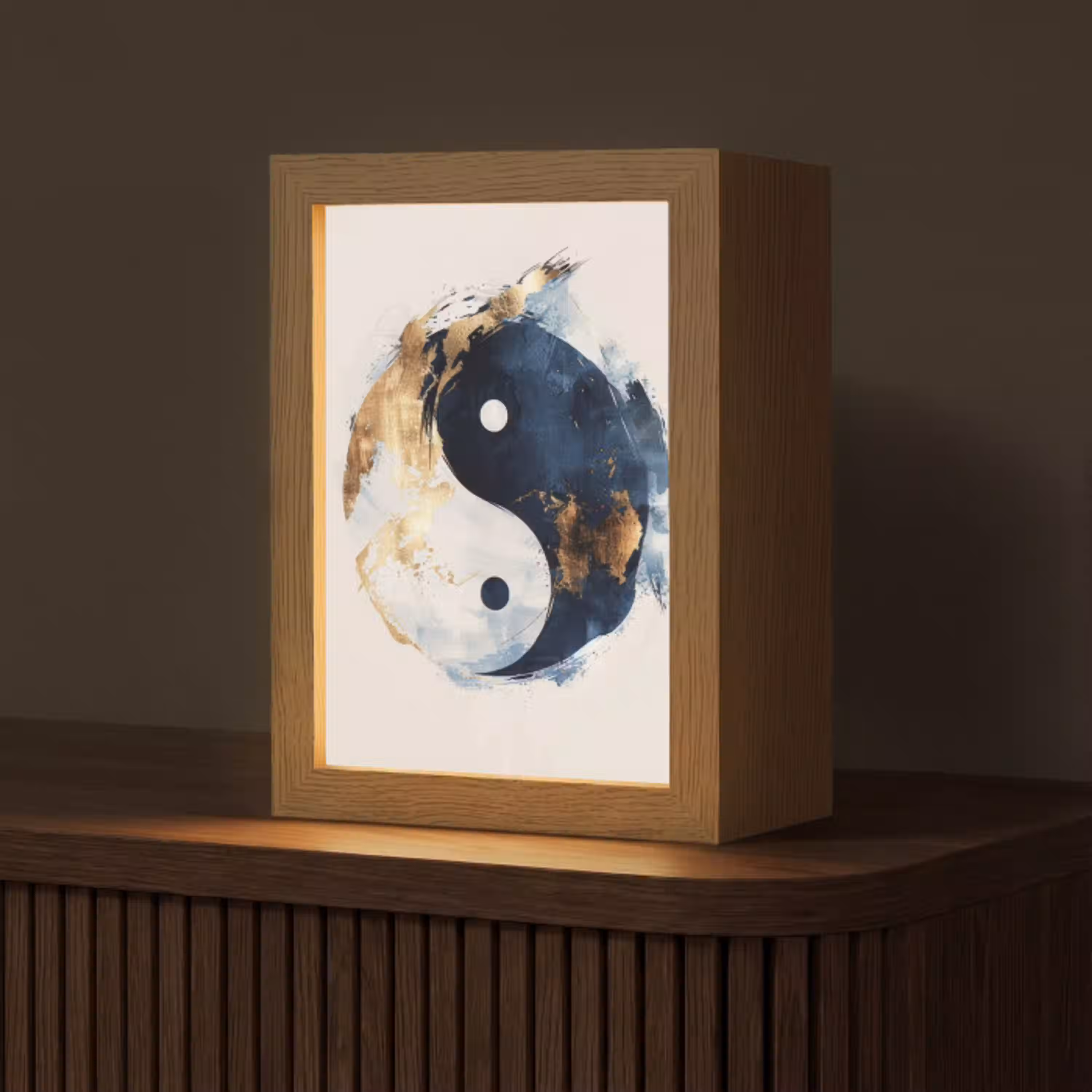 Yin Yang - Abstract - Zwart - Wit - Goud Light Box met kabel (Tafellamp) klein -z3d_website