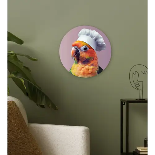 Papegaai - Koksmuts - Nieuwsgierig - Vogel Wandcirkel plexiglas klein -sfeer3