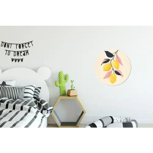 Citroenen - Felgeel - Tak - Bladeren Wandcirkel aluminium klein -kinderkamer