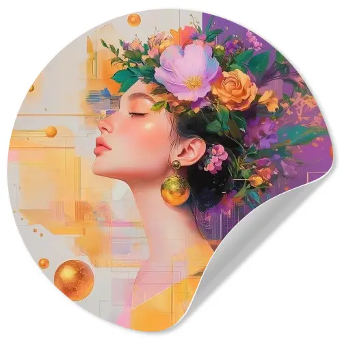 Abstract - Vrouw - Bloemenkroon - Goud Wandcirkel behangsticker klein -3d