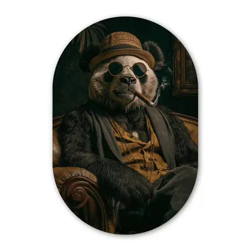 Panda - Hoed - Bril - Pak Wandcirkel Ovaal Glas middel -3d