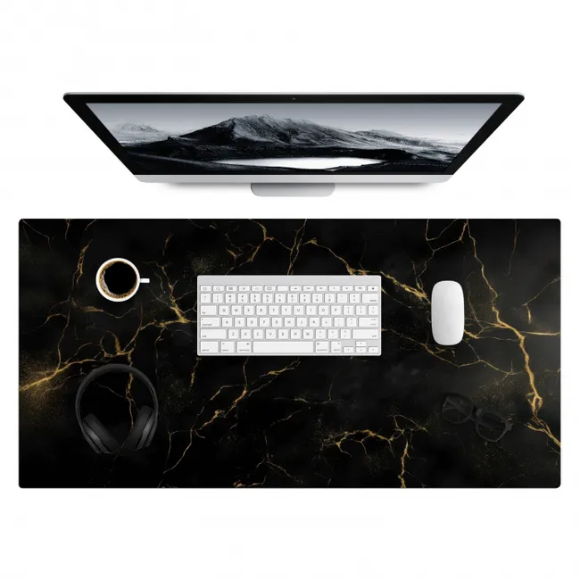 Desk Mat - Black marble - Golden veins - Classic