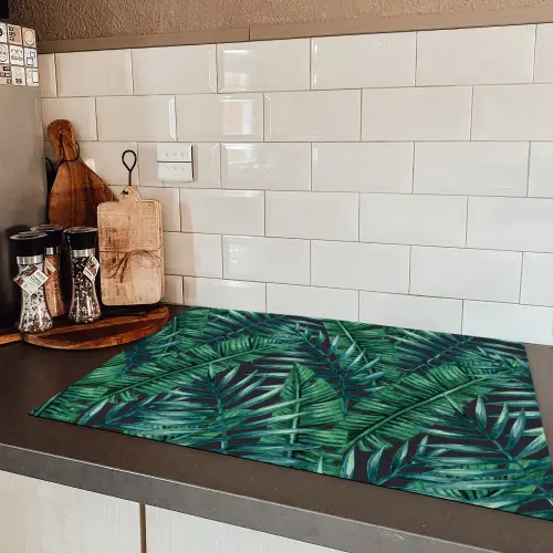 Jungle - Bladeren - Tropisch Inductie beschermer vinyl 3mm klein -sfeer3