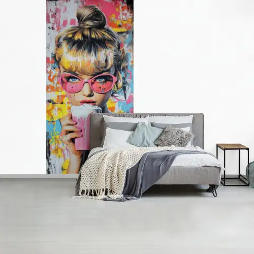 Expressief - Milkshake - Vrouw - Felle kleuren fotobehang vinyl groot -slaapkamer