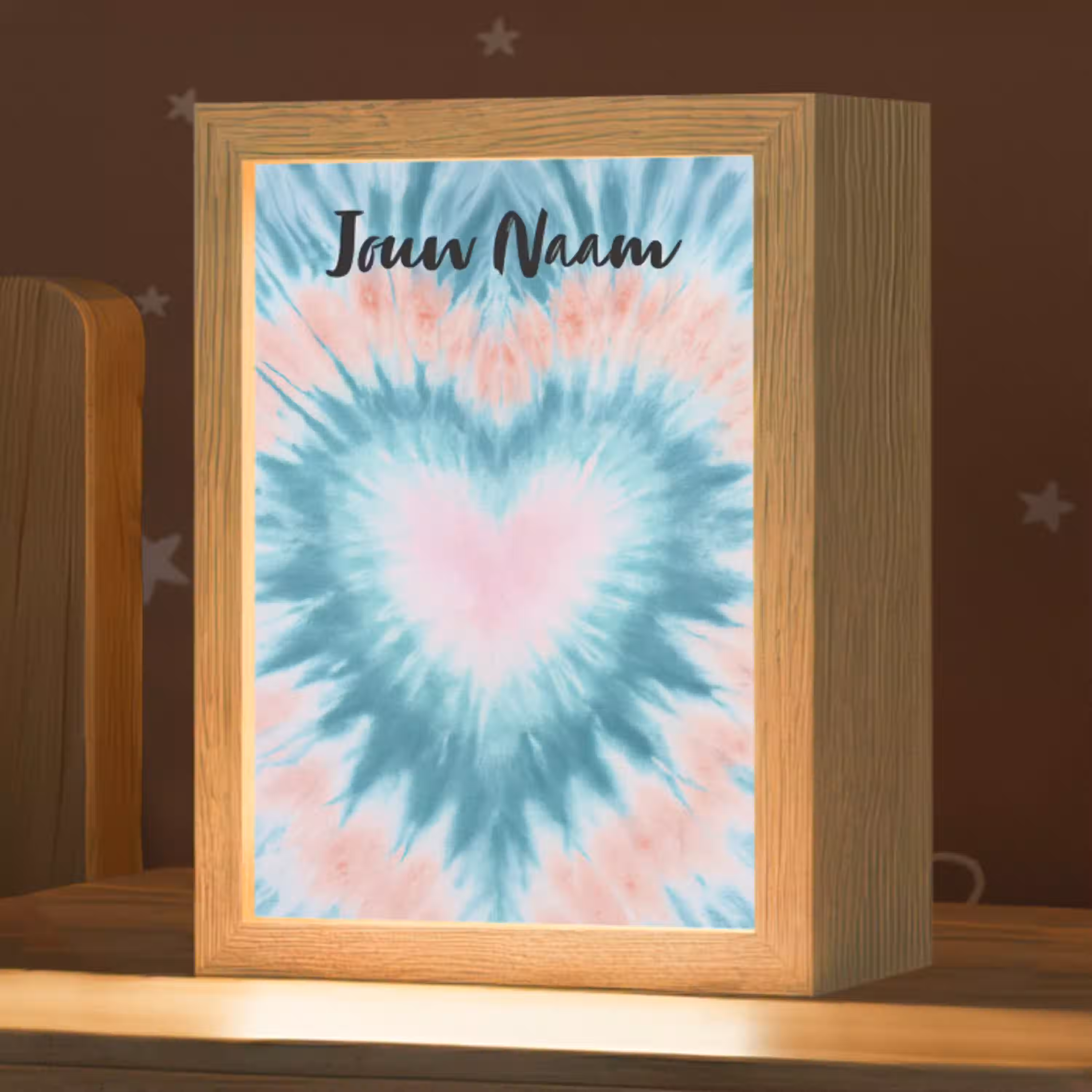 Hartvormig - Tie dye - Lichtblauw - Pasteltinten Light Box met kabel (Kinderlampje) klein -zzz_3d_website