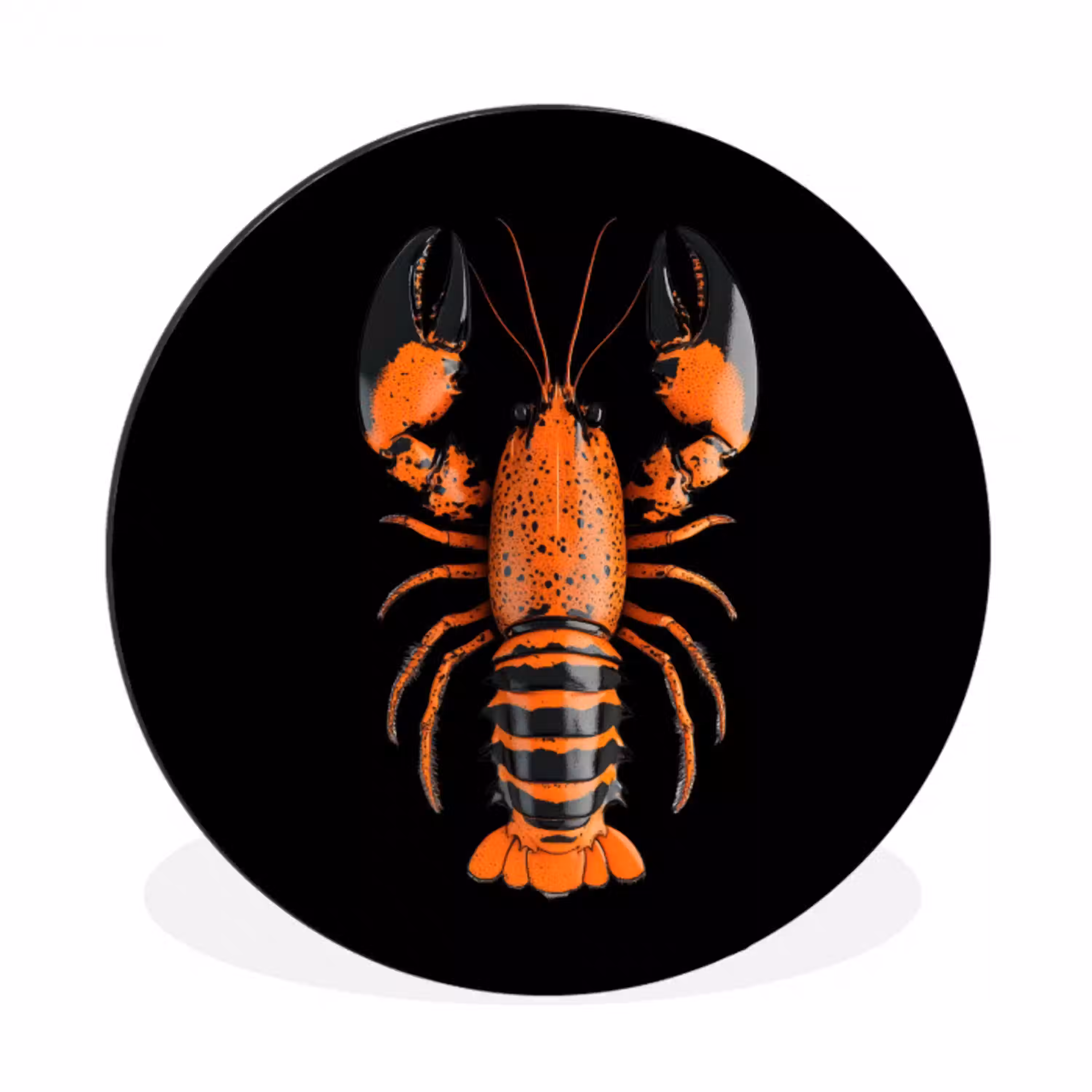 Kreeft - Oranje - Zwart - Modern Wandcirkel aluminium klein -3d
