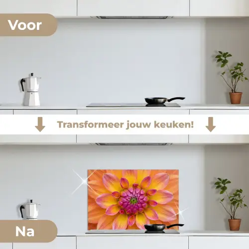 Dahlia - Bloem - Oranje keuken achterwand spatscherm klein -voor_na_NL