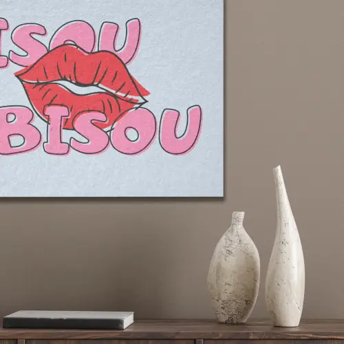 Bisou - Blauw - Roze - Lippen PET vilt klein -sfeer6_closeup