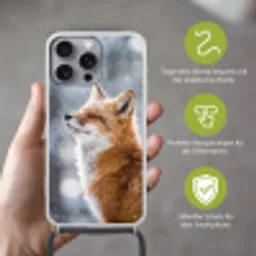 Vos - Sneeuwval - Portret - Winter - Sfeervol Hoesje iPhone 16 Pro Max met koord klein -sfeer2_DE