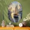 Zeilboot - Zon - Pier - Hout Wandcirkel Ovaal Glas middel -sfeer2