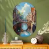 Stad - Gracht - Zon - Fietsen Wandcirkel Ovaal Glas middel -sfeer2