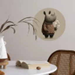 Neushoorn - Witte bloemen - Lief Wandcirkel behangsticker klein -sfeer3