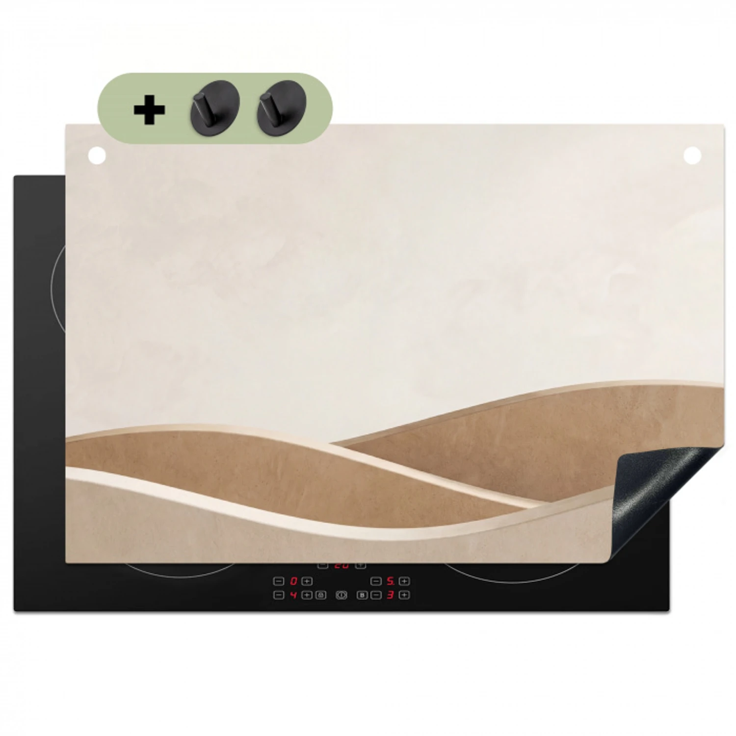 Abstract - Golven - Modern - Beige Inductie beschemer met haakjes klein -3d