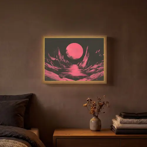 Maan - Felroze - Bergen - Rivier Light Box met batterij (Wandlamp) middel -sfeer4