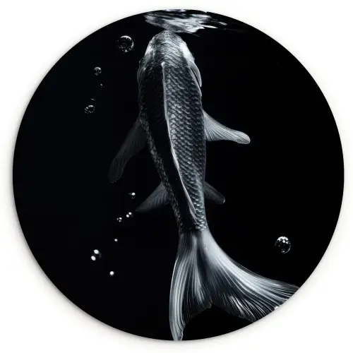 Koi - Vissen - Water - Zwart Wandcirkel plexiglas klein -3d