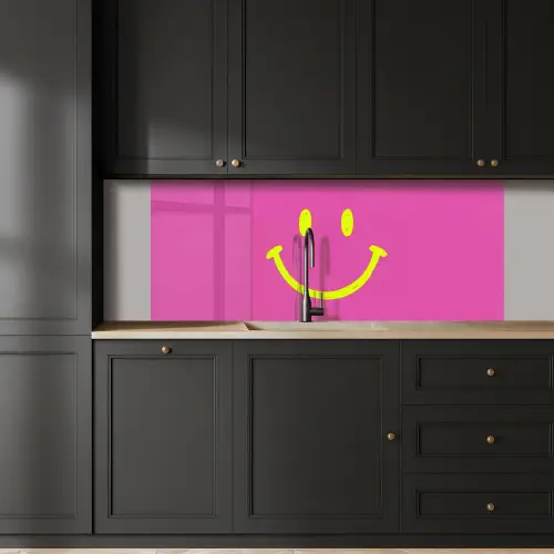 Smiley - Vrolijk - Roze keuken achterwand 2 middel -sfeer1