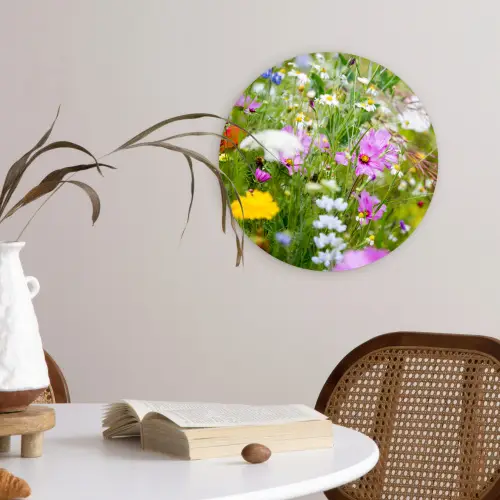 Bloemen - Natuur - Groen - Gras - Paars - Wit Wandcirkel kunststof plaat 5mm dik klein -sfeer4