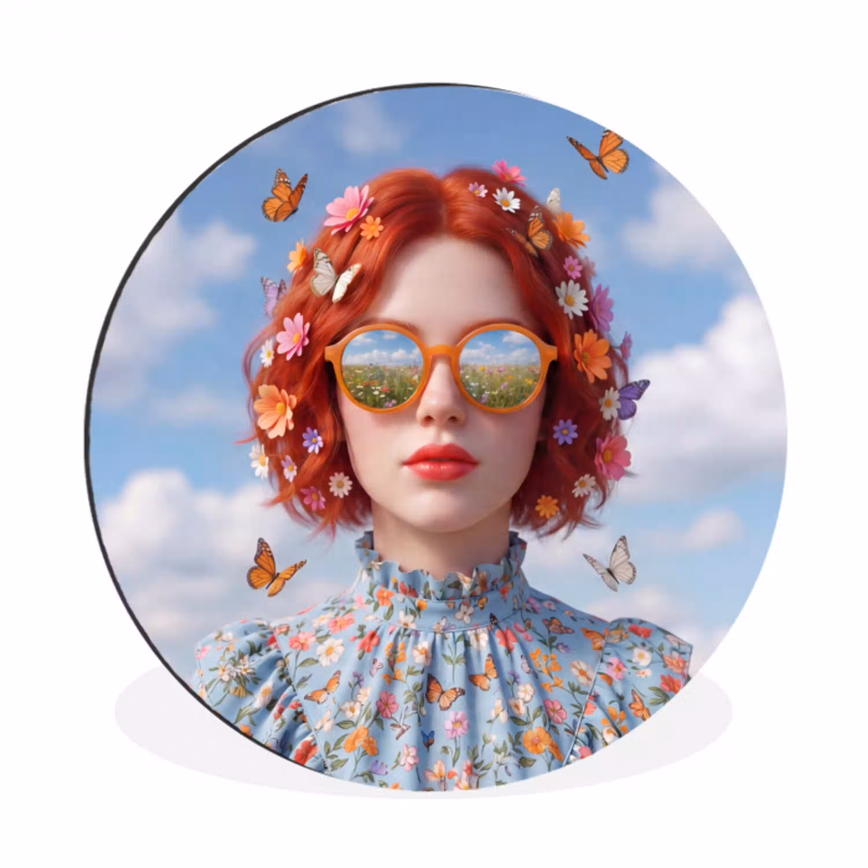 Vrouw - Bloemen - Zomer - Portret - Kleurrijk Wandcirkel aluminium klein -3d