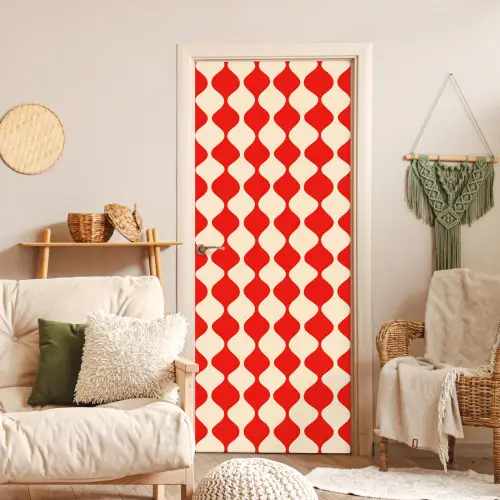 Golvend patroon - Retro - Rood - Beige deurposter klein 289 -sfeer2