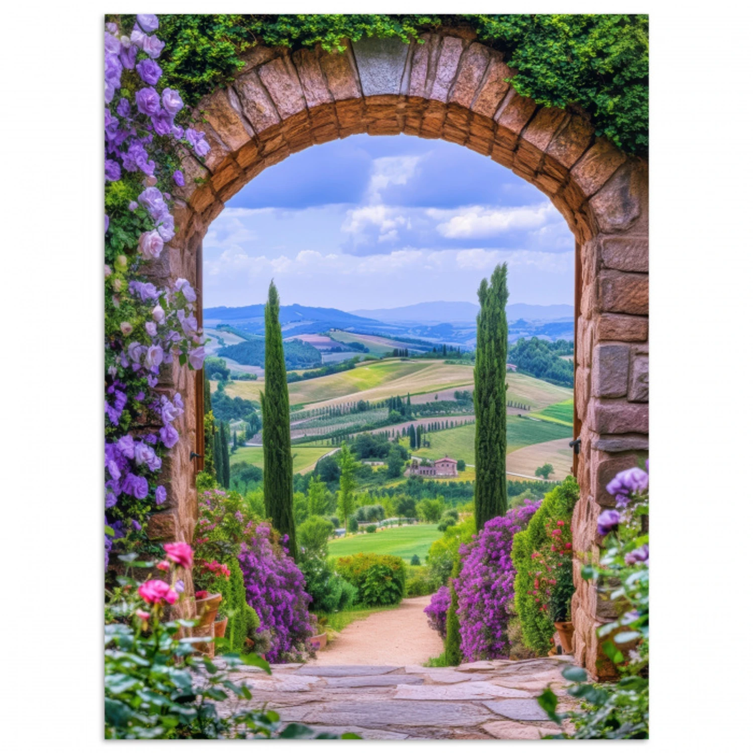 Doorkijk - Toscane - Landschap - Poort poster papier klein -3d